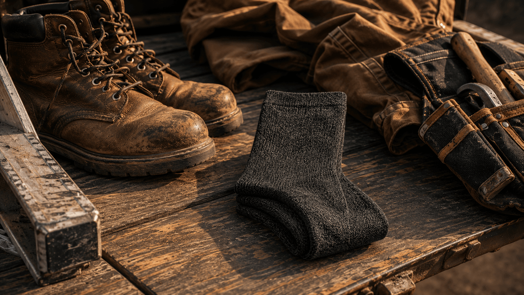 Job site and trades — boots, ladders, and dust on the shift