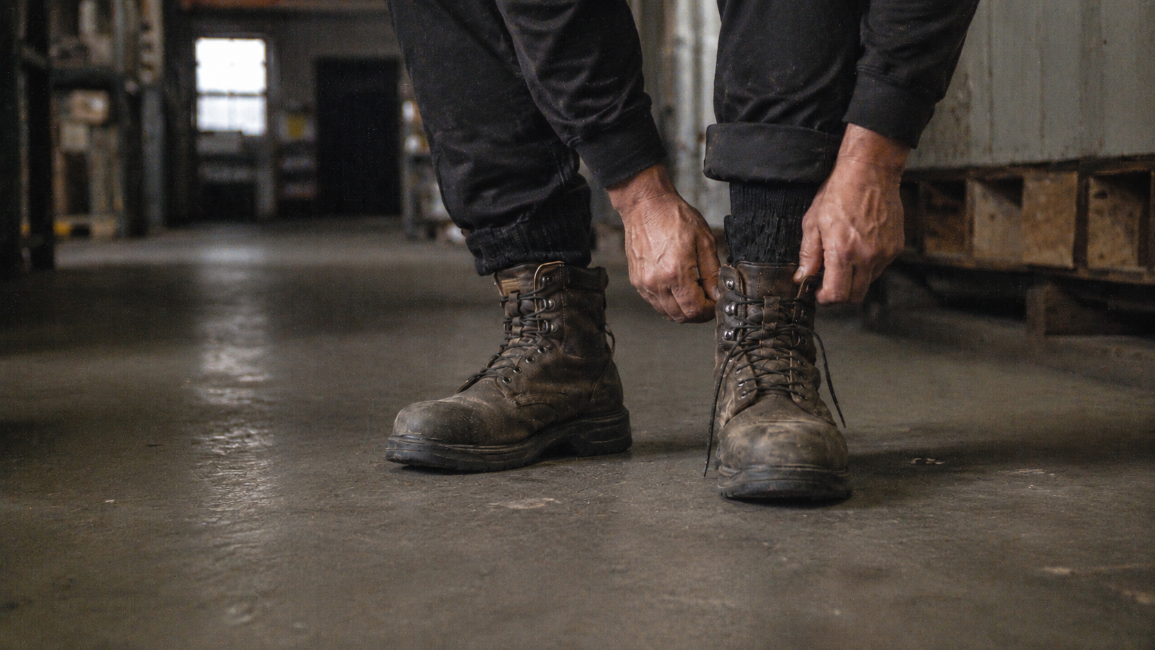 Worker in boots — SILVARA silver-infused thin crew work socks for long shifts